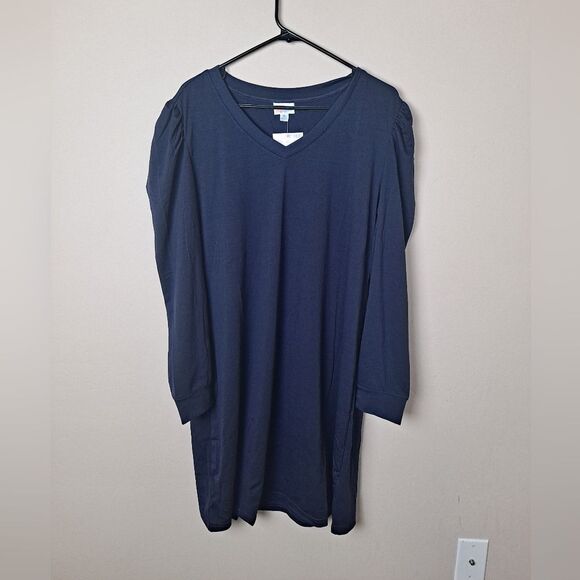 LulaRoe AVA Women’s Size XL Navy Blue V-neck Mutton Long Sleeve Dress NWT - Picture 1 of 7